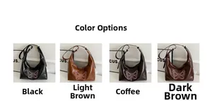 Four color options of tote bags featuring minimalist butterfly embroidery accents