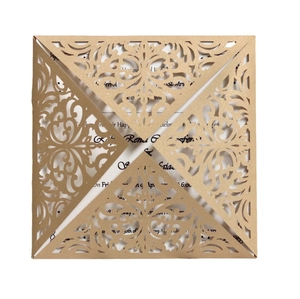 Elegant gold laser-cut square invitation card with European pattern and white insert page