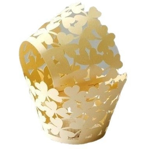 Golden laser-cut cupcake wrappers with heart hollow pattern for wedding party decoration