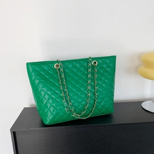 Women Fashion Quilted Rhombic Tote Bag With Chain Strap Large Capacity PU Leather Shoulder Bag For Casual Daily Commuting