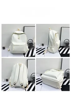 Multi-angle views of high-capacity nylon backpack with breathable mesh back and side pockets