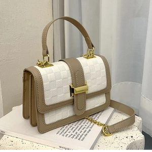 Sac à Épaule en Cuir PU à Damier pour Femmes Avec Boucle en H Chaîne Dorée Petit Sac Carré Bandoulière