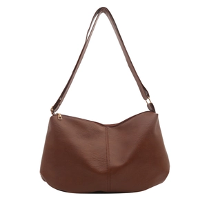Vintage brown leather large capacity shoulder bag with glossy finish and double stitching