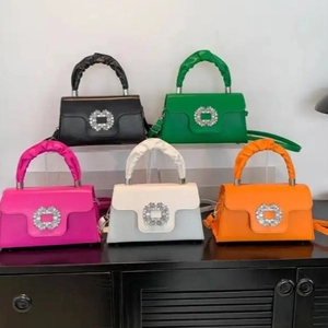Minimalist square crossbody bags with rhinestone buckle and ruched handles in five colors