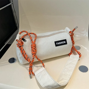 Women Fashion Corduroy Cylindrical Shoulder Bag Woven Rope Strap Casual Street Style Daily Crossbody Underarm Bag