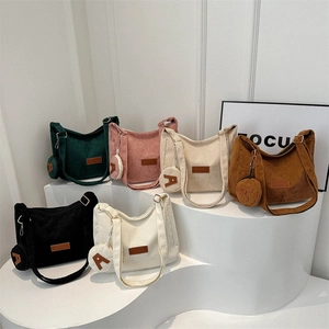Retro corduroy tote bags with round coin purses in multiple colors for casual daily wear