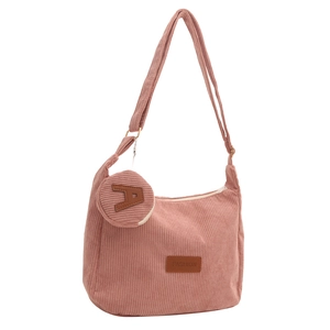 Pink corduroy large capacity tote bag with adjustable strap and small round coin purse