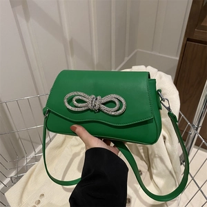 Sac à Bandoulière pour Femme en Cuir PU avec Nœud en Strass Petit Sac Carré Décontracté Sac Bandoulière pour Quotidien Fête