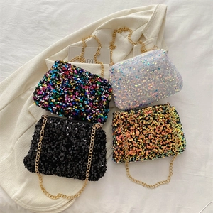 Chic sequined crossbody chain bag for women in assorted sparkling colors for 2024 fashion