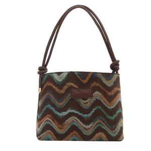 Fashionable striped woven shoulder bucket bag with wavy pattern and dual knotted strap