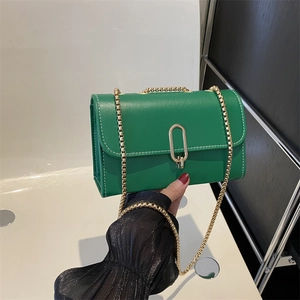 Women Vintage PU Leather Small Square Shoulder Bag Metallic Lock Contrast Stitching Fashion Chain Crossbody Handbag