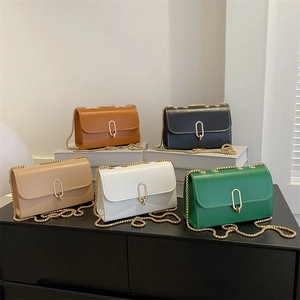 French style square crossbody bag in five elegant colors with gold chain and metal clasp
