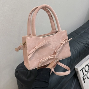 Women Fashion Bow Decor PU Small Square Crossbody Bag Sweet Versatile Solid Color Shoulder Bag Handbag With Top Handle
