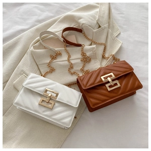 Detail of chevron quilted faux leather small crossbody bags with gold chain straps
