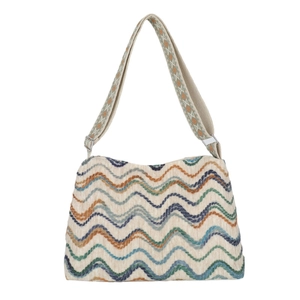 Sac fourre-tout tissé bohème aux motifs de vagues colorées avec large bandoulière