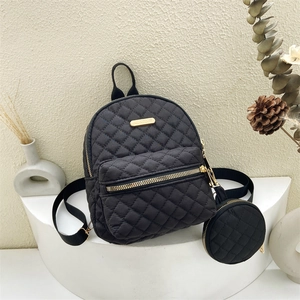 Women Fashion Quilted Oxford Fabric Backpack With Round Coin Purse Rhombic Pattern Urban Casual Travel Mini Backpack