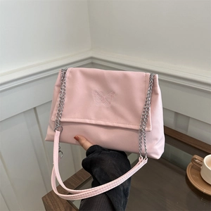 Fashion Butterfly Embroidered Nylon Chain Shoulder Bag Large Capacity Minimalist Underarm Bag Women Commuting Tote Purse
