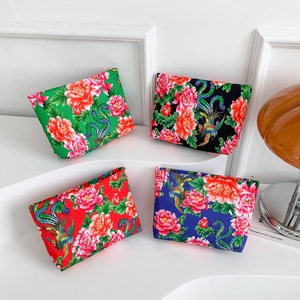 Borsa etnica in nylon con stampa di peonia e fenice in quattro colori vivaci
