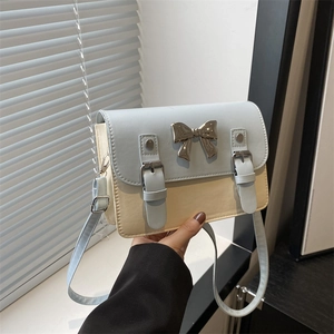 Sac Bandoulière Femme Couleur Contrastée Nœud Papillon Doux Cuir PU Messenger Sac à Épaule Quotidien Commuter Petit Sac Carré