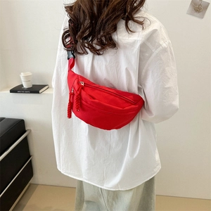Japanese style contrast red nylon crossbody fanny pack with black strap for sports