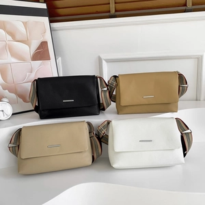 Minimalist leather crossbody tote with wide striped shoulder strap in four colors