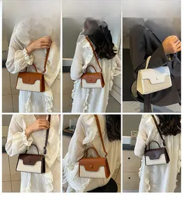 Detail shots of woven crossbody bags in white and brown leather with a top handle