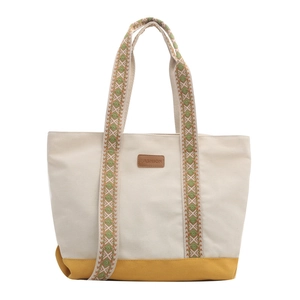 Sac fourre-tout minimaliste en toile avec base jaune et anses tissées géométriques