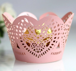 Cupcake Wrappers Laser Cut Artificial Pearl Paper Hollow Heart Lace Decorative Borders For Wedding Birthday Party Favors