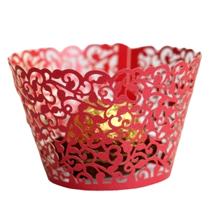 Red laser-cut vine hollow cupcake wrapper with gold foil chocolate for wedding decor
