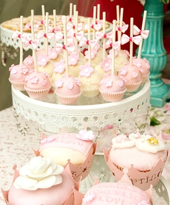Pink princess crown laser-cut cupcake wrappers and bows for birthday dessert decor