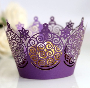 Purple laser cut cupcake wrapper with snowflake patterns for Christmas party decor