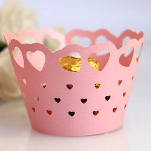 Laser Cut Cupcake Wrappers Heart Hollow Paper Cake Decorative Liner For Wedding Birthday Party Pearlescent Cardstock