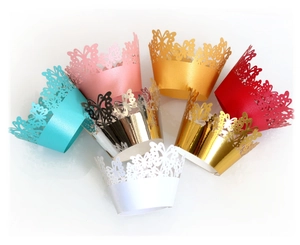 Laser cut butterfly hollow cupcake wrappers in multiple metallic and pearl colors