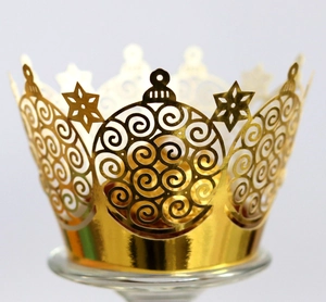 Laser Cut Cupcake Wrappers Artificial Pearl Paper Crown Shape Hollow Out For Wedding Birthday Party Cake Decoration