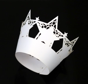 Laser Cut Star Crown Cupcake Wrappers Pearlescent Paper Hollow Out Cake Cup Decorative Borders For Wedding Birthday Party