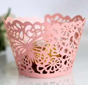 Hollow Butterfly Cupcake Wrappers Artificial Pearl Paper Laser Cut Lace Cake Decoration For Wedding Birthday Party Events