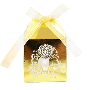 Laser cut hollow butterfly gold candy box with ribbon for wedding and gift packaging