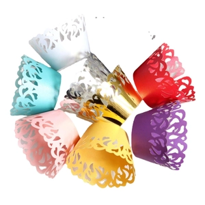 Lace hollow heart laser-cut cake wrappers in multiple pearlescent colors for baking