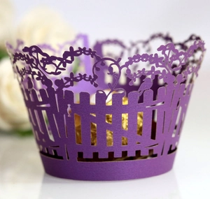 Laser Cut Artificial Pearl Paper Cupcake Wrappers Fence Flower Bird Hollow Cake Decorations For Wedding Birthday Party Banquet