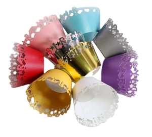Laser cut Happy Birthday cupcake wrappers in assorted colors for party decoration