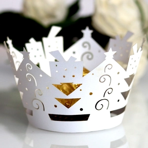 Laser Cut Christmas Tree Star Cupcake Wrapper Decorative Paper Cake Border For Holiday Party Dessert Decoration
