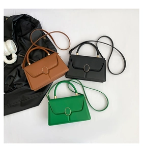 Chic small crossbody flap bags in brown, black, and green with gold metal buckle