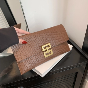 Pochette Enveloppe en Cuir PU pour Femmes Motif Crocodile avec Verrou en Métal Doré Sac à Main Minimaliste Urbain Décontracté