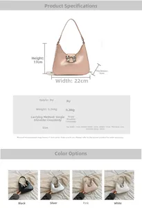 Detailed size chart and four color options for the stylish bow knot shoulder bag