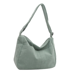 Large mint green corduroy tote bag with adjustable shoulder strap for women