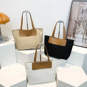 Large PU patchwork tote bag set in beige, black and white for college and commuting