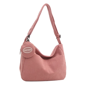 Borsa tote in velluto a coste rosa con tracolla e mini pochette a ciondolo tondo