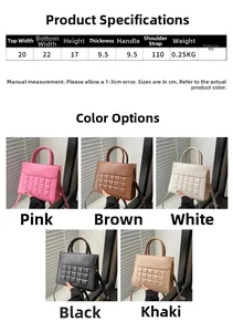 Tabella taglie per borsa in pelle PU con dimensioni e cinque opzioni di colore diverse
