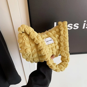 Women Bubble Texture Shoulder Bag Popcorn Pleated Underarm Tote Nylon Bag With Zipper Daily Fashion Handbag Accessory