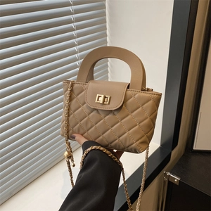 Fashion Women Quilted Shoulder Bag Lingge PU Leather Chain Crossbody Small Square Bag With Handle Casual Texture Handbag